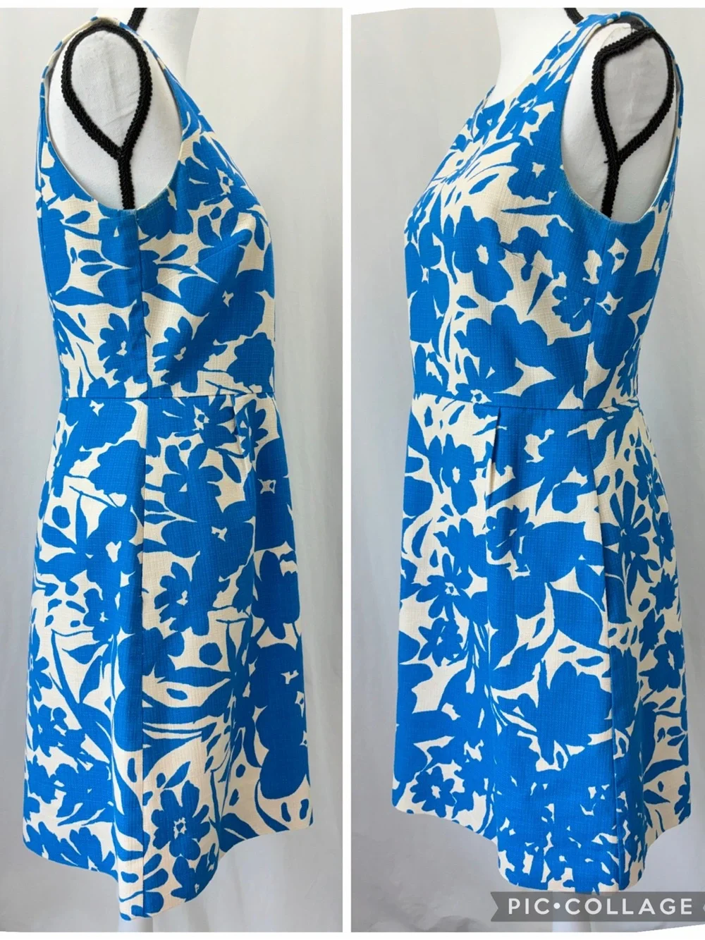 J. Crew Blue Ivory Floral Print Sleeveless Cotton Shift Dress Wedding Guest Sz 6